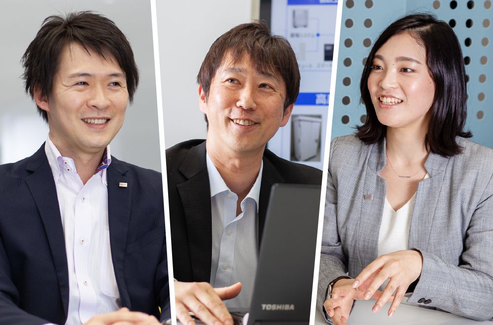 東芝能源系統株式會社 Grid Aggregation事業部能源物聯網推進部 (左起依次)木村功太朗先生、新貝英己先生、丸山保奈美女士